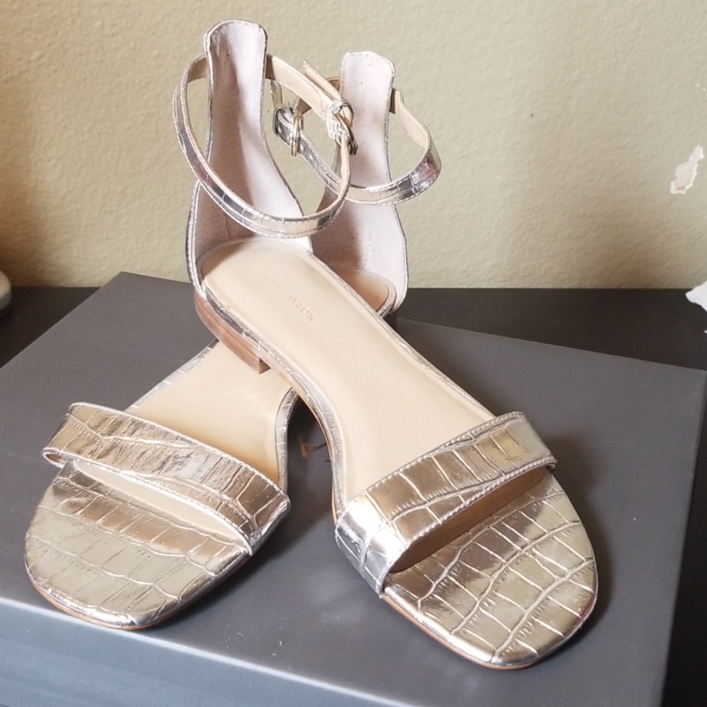 Silver croc embossed leather sandal